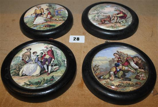 4 pot lids - I see you my Boy, Fair Sportswoman, The Flute Player and The Shepherd Boy